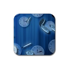 Time Clock Watch Hours Rubber Coaster (square)  by Bajindul