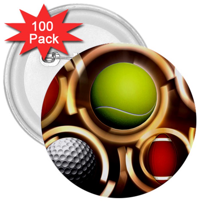 Sport Ball Tennis Golf Football 3  Buttons (100 pack) 