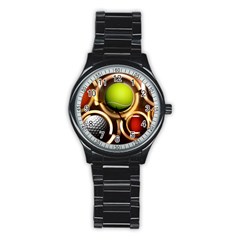 Sport Ball Tennis Golf Football Stainless Steel Round Watch by Bajindul