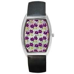 Purple Flower Barrel Style Metal Watch by Bajindul