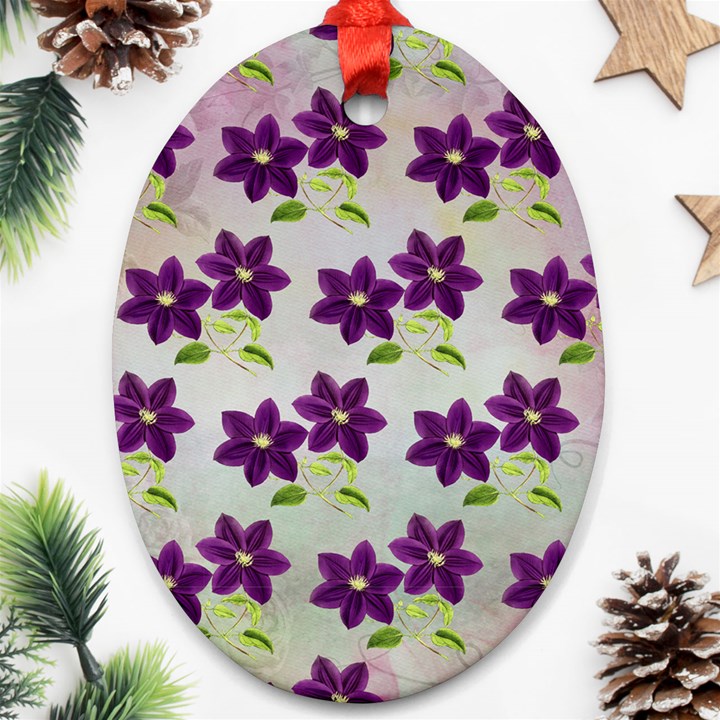 Purple Flower Oval Ornament (Two Sides)