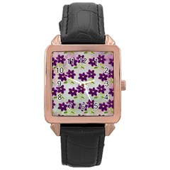 Purple Flower Rose Gold Leather Watch  by Bajindul