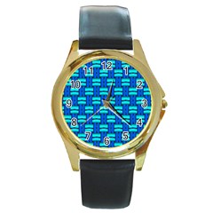 Pattern Graphic Background Image Blue Round Gold Metal Watch by Bajindul