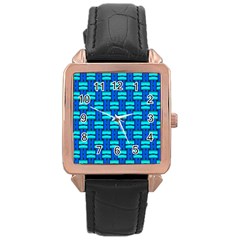 Pattern Graphic Background Image Blue Rose Gold Leather Watch  by Bajindul