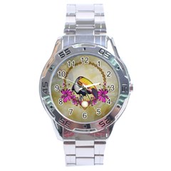 Cute Funny Coutan With Flowers Stainless Steel Analogue Watch by FantasyWorld7