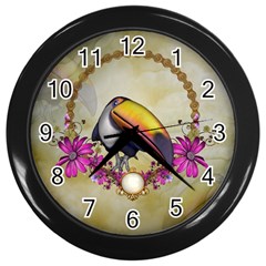 Cute Funny Coutan With Flowers Wall Clock (black) by FantasyWorld7