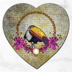 Cute Funny Coutan With Flowers Jigsaw Puzzle (heart) by FantasyWorld7