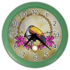 Cute Funny Coutan With Flowers Color Wall Clock by FantasyWorld7