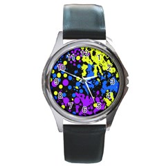 Painted Design 5 Round Metal Watch by impacteesstreetweartwo