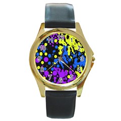 Painted Design 5 Round Gold Metal Watch by impacteesstreetweartwo