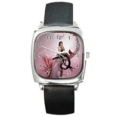 Wonderful Dark Mermaid Sitting On A Tree Square Metal Watch by FantasyWorld7