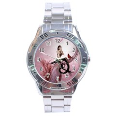 Wonderful Dark Mermaid Sitting On A Tree Stainless Steel Analogue Watch by FantasyWorld7