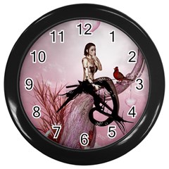 Wonderful Dark Mermaid Sitting On A Tree Wall Clock (black) by FantasyWorld7