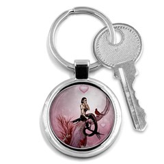 Wonderful Dark Mermaid Sitting On A Tree Key Chain (round) by FantasyWorld7