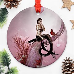 Wonderful Dark Mermaid Sitting On A Tree Round Ornament (two Sides) by FantasyWorld7