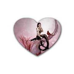 Wonderful Dark Mermaid Sitting On A Tree Rubber Coaster (heart)  by FantasyWorld7