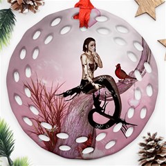 Wonderful Dark Mermaid Sitting On A Tree Ornament (round Filigree) by FantasyWorld7