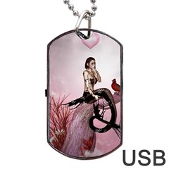 Wonderful Dark Mermaid Sitting On A Tree Dog Tag Usb Flash (one Side) by FantasyWorld7