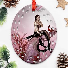 Wonderful Dark Mermaid Sitting On A Tree Oval Filigree Ornament (two Sides) by FantasyWorld7