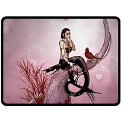 Wonderful Dark Mermaid Sitting On A Tree Double Sided Fleece Blanket (large)  by FantasyWorld7