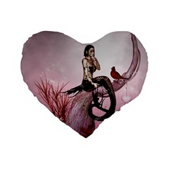 Wonderful Dark Mermaid Sitting On A Tree Standard 16  Premium Flano Heart Shape Cushions by FantasyWorld7