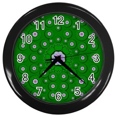 Stars Of Bleeding Hearts In Green Wall Clock (black) by pepitasart