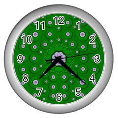 Stars Of Bleeding Hearts In Green Wall Clock (silver) by pepitasart