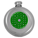 Stars Of Bleeding Hearts In Green Round Hip Flask (5 oz) Front