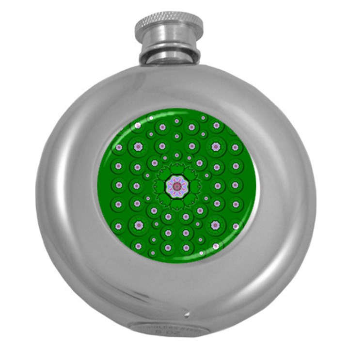 Stars Of Bleeding Hearts In Green Round Hip Flask (5 oz)