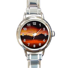 Sunset Sun Light Landscape Round Italian Charm Watch by Pakrebo