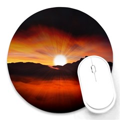 Sunset Sun Light Landscape Round Mousepads by Pakrebo