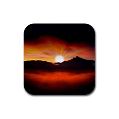 Sunset Sun Light Landscape Rubber Square Coaster (4 Pack)  by Pakrebo