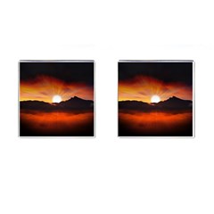 Sunset Sun Light Landscape Cufflinks (square) by Pakrebo