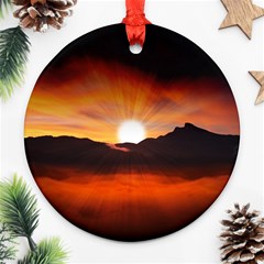 Sunset Sun Light Landscape Round Ornament (two Sides) by Pakrebo