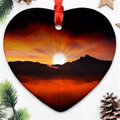 Sunset Sun Light Landscape Heart Ornament (two Sides) by Pakrebo