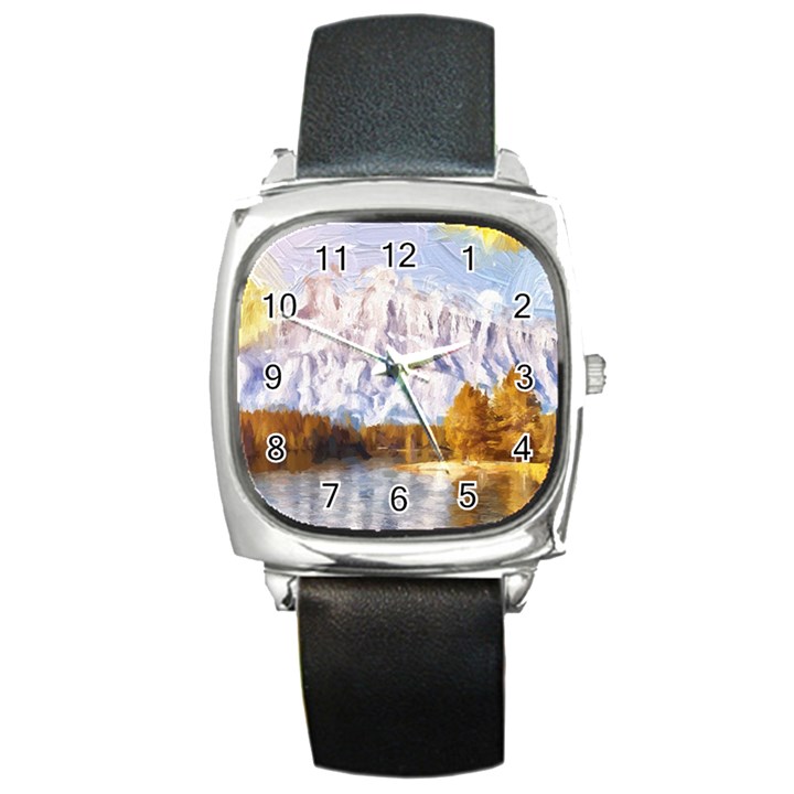 Painting Paint Landscape Nature Square Metal Watch