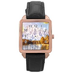 Painting Paint Landscape Nature Rose Gold Leather Watch  by Pakrebo