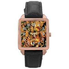 Sculpture Art Temple Tower Rose Gold Leather Watch  by Pakrebo