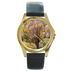 Outdoor Nature Natural Woods Round Gold Metal Watch by Pakrebo