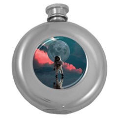 Astronaut Moon Space Planet Round Hip Flask (5 Oz) by Pakrebo