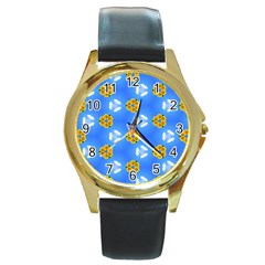 Pattern Sequence Motif Design Plan Flowers Round Gold Metal Watch by Pakrebo