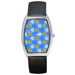 Pattern Sequence Motif Design Plan Flowers Barrel Style Metal Watch by Pakrebo