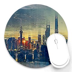 City Metro Pole Buildings Round Mousepads by Pakrebo