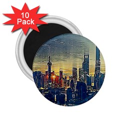 City Metro Pole Buildings 2 25  Magnets (10 Pack)  by Pakrebo