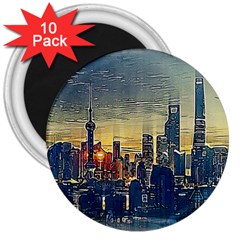 City Metro Pole Buildings 3  Magnets (10 Pack)  by Pakrebo