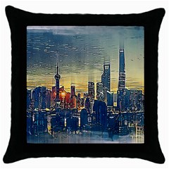 City Metro Pole Buildings Throw Pillow Case (black) by Pakrebo