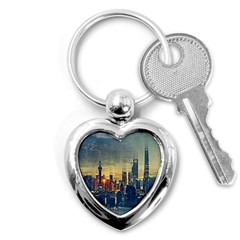 City Metro Pole Buildings Key Chain (heart) by Pakrebo