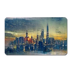 City Metro Pole Buildings Magnet (rectangular) by Pakrebo