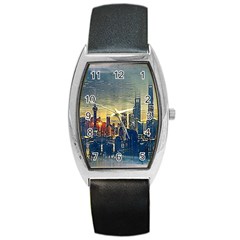 City Metro Pole Buildings Barrel Style Metal Watch by Pakrebo