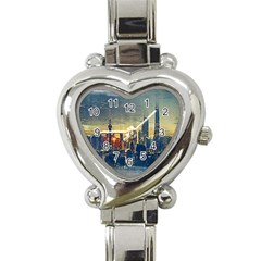 City Metro Pole Buildings Heart Italian Charm Watch by Pakrebo